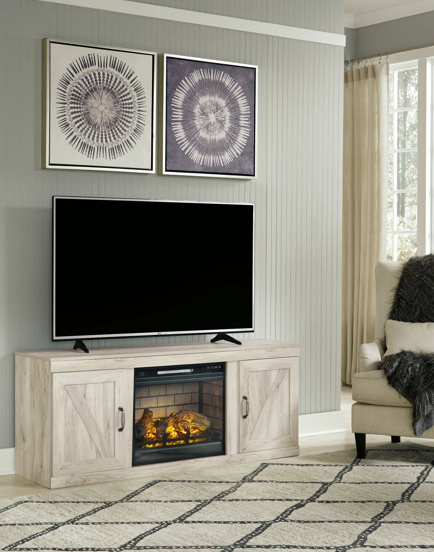 Bellaby - Whitewash - 5-Piece Entertainment Center With Electric Fireplace 11