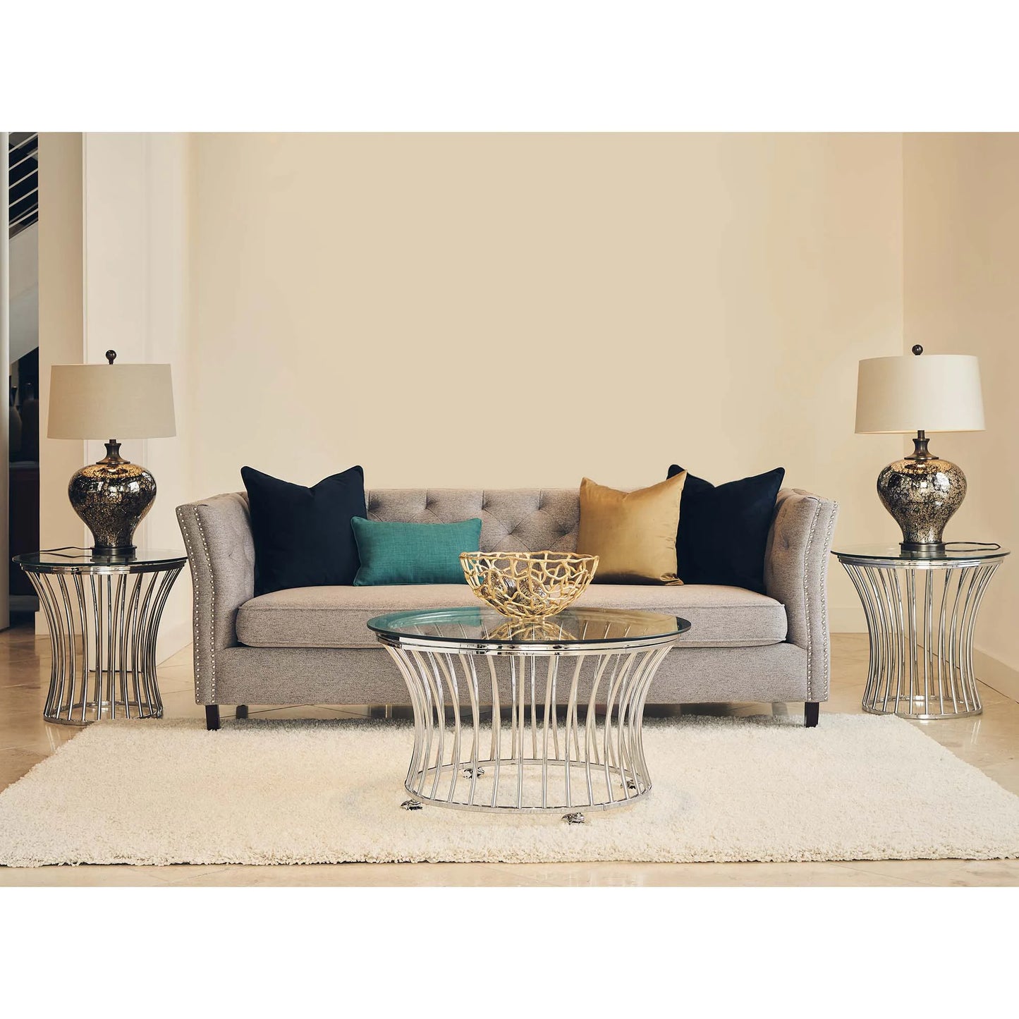 Emma - 3 Piece Occasional Table Set, Coffee Table & Two End Tables - Chrome