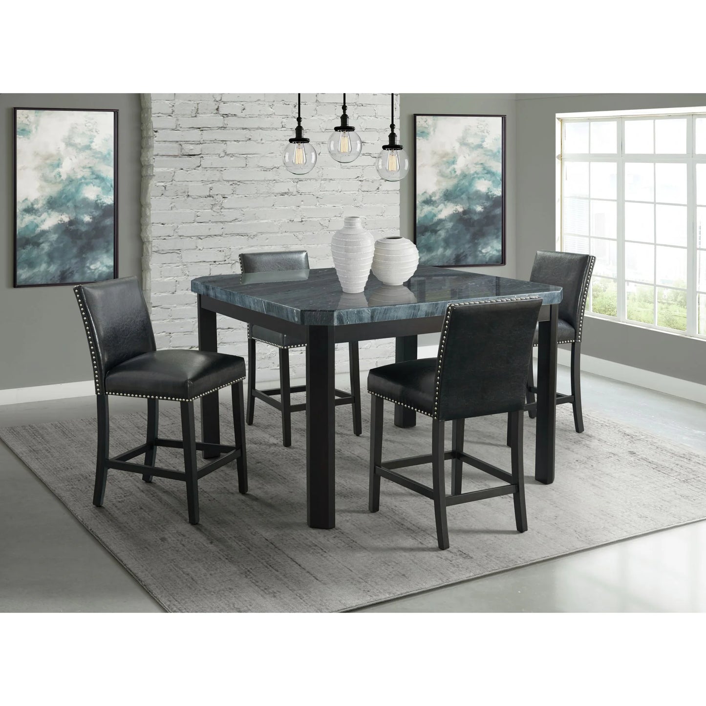 Francesca - Square 5 Piece Counter Height Dining Set Table & Four Chairs - Black