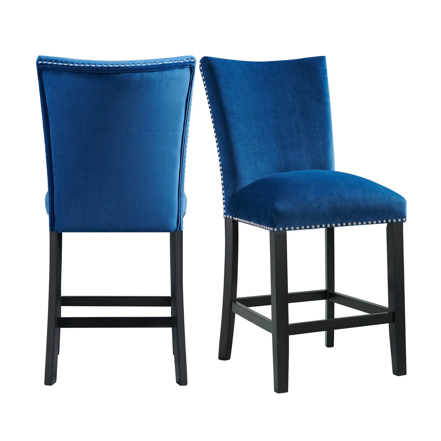 Francesca - Square 5 Piece Counter Height Dining Set, Table & Four Velvet Chairs - Blue
