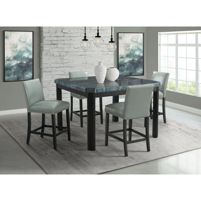 Francesca - Square 5 Piece Counter Height Dining Set, Table & Four PU Chairs - Gray / Marble