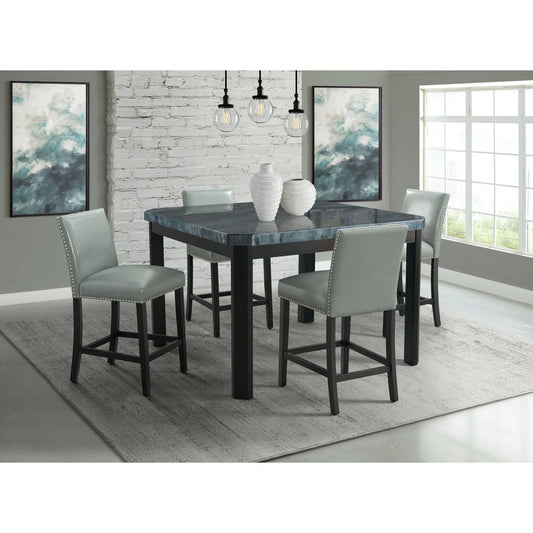 Francesca - Square 5 Piece Counter Height Dining Set, Table & Four PU Chairs - Gray / Marble
