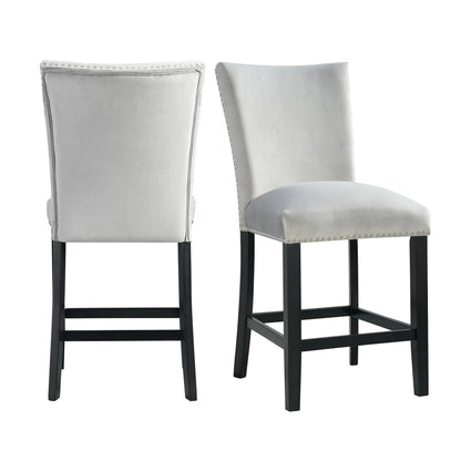 Francesca - Square 5 Piece Counter Height Dining Set, Table & Four Velvet Chairs - Gray / Marble