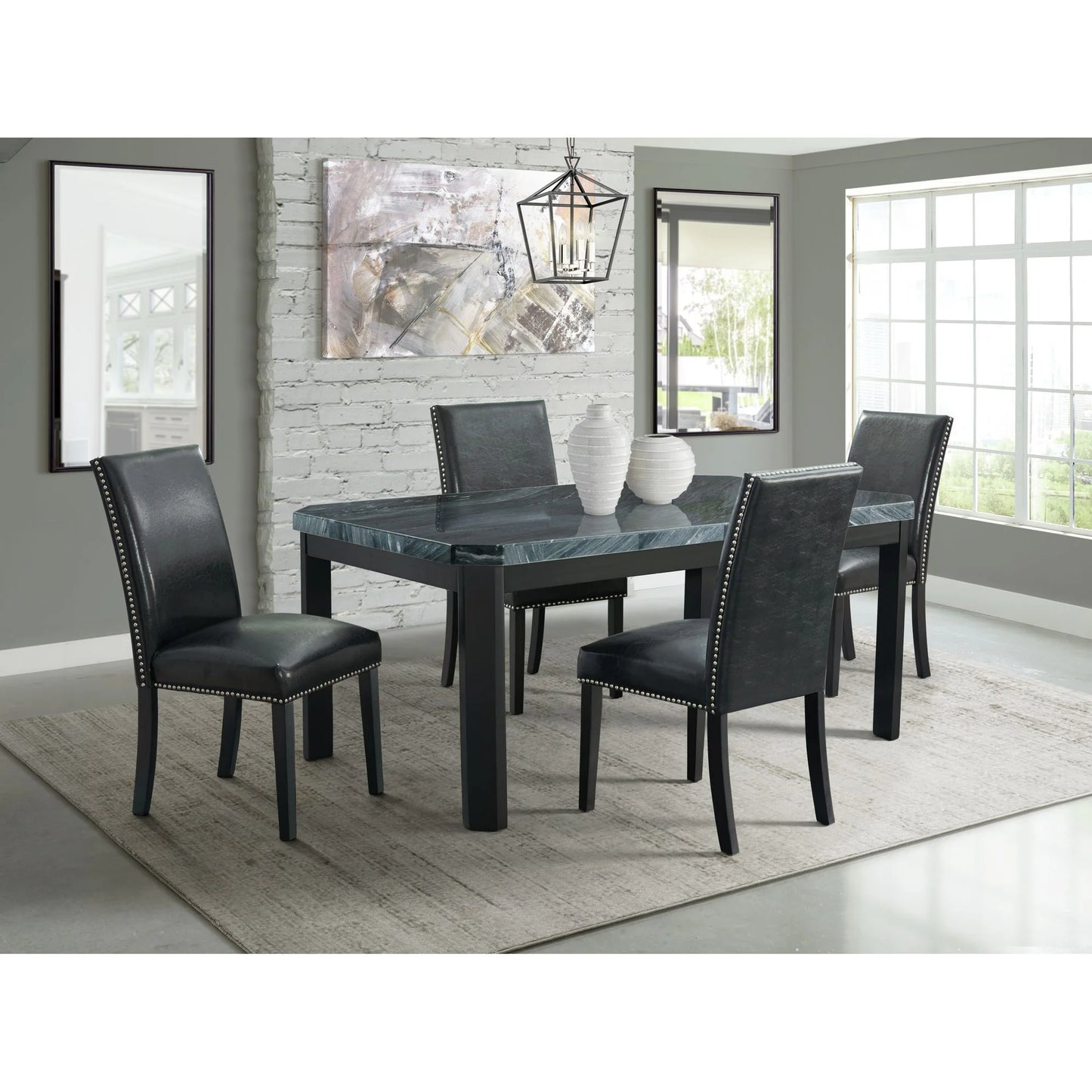 Francesca - Rectangular 5 Piece Dining Set Table & Four Chairs - Black