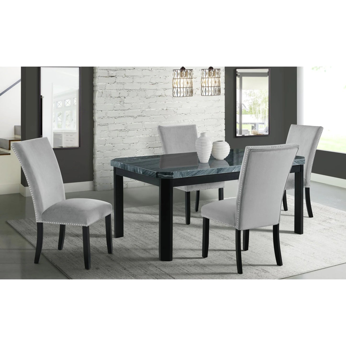 Francesca - Rectangular 5 Piece Dining Set Table & Four Chairs - Gray