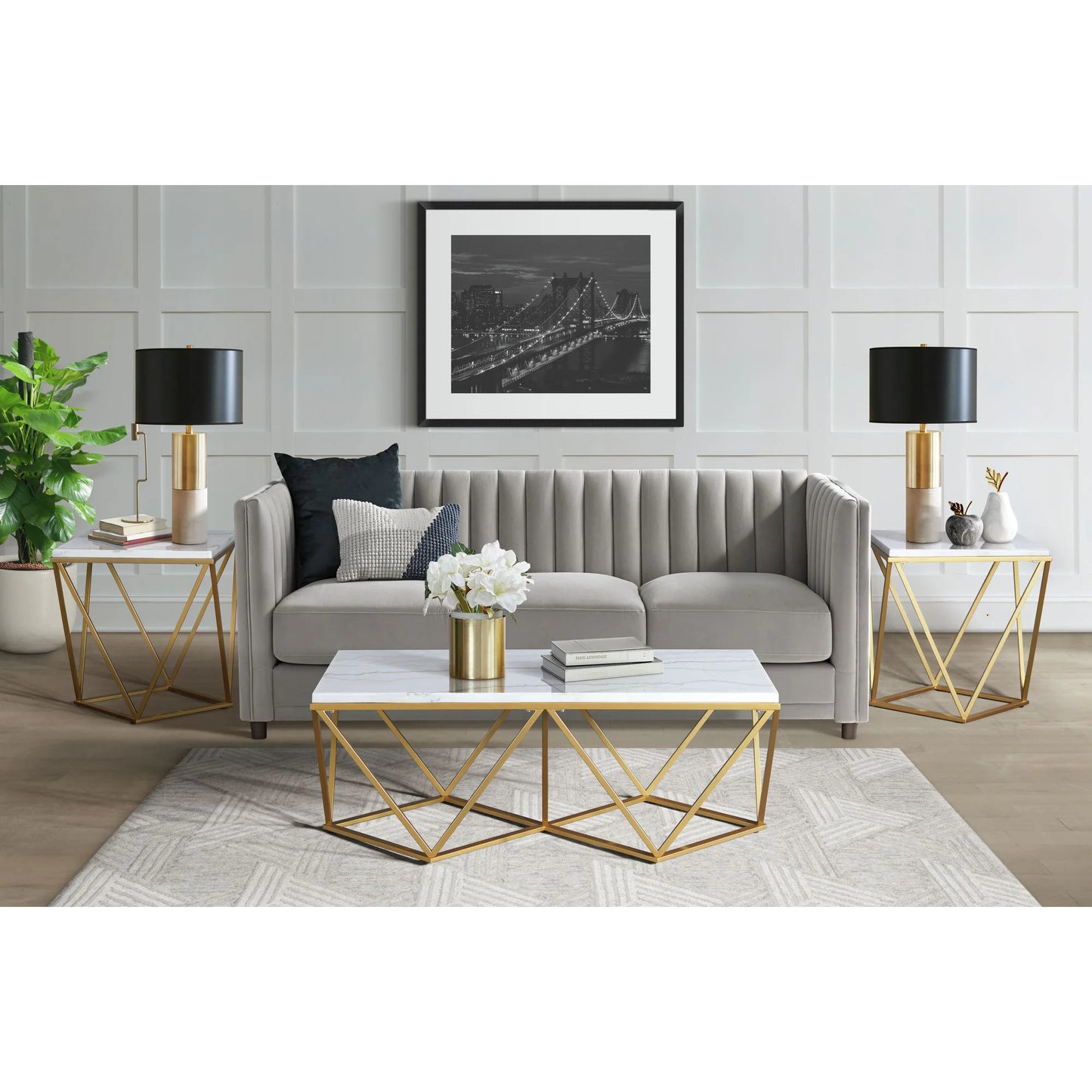 Riko - 2 Piece Occasional Table Set Coffee Table & End Table - Gold