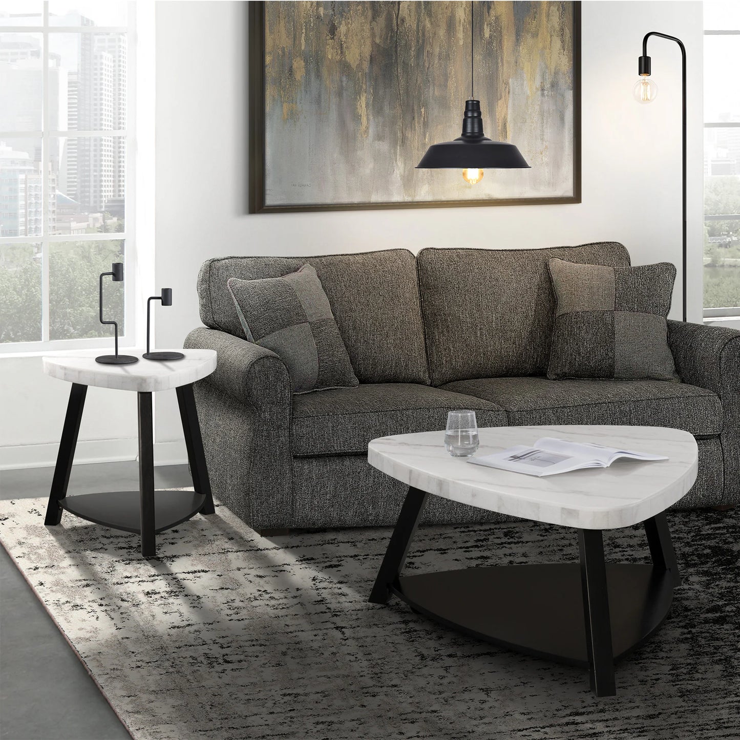 Trinity - 26" Marble Top End Table - White