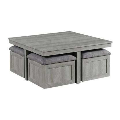 Uster - Coffee Table With Four Storage Stools - Gray
