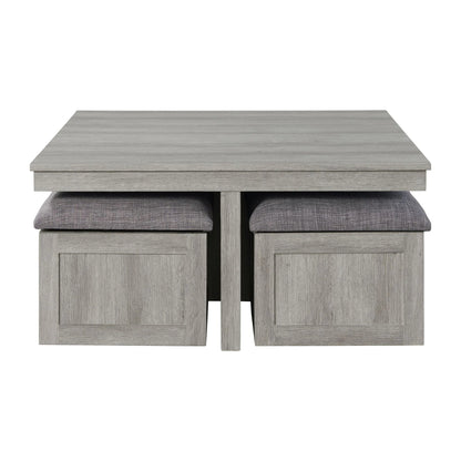 Uster - Coffee Table With Four Storage Stools - Gray