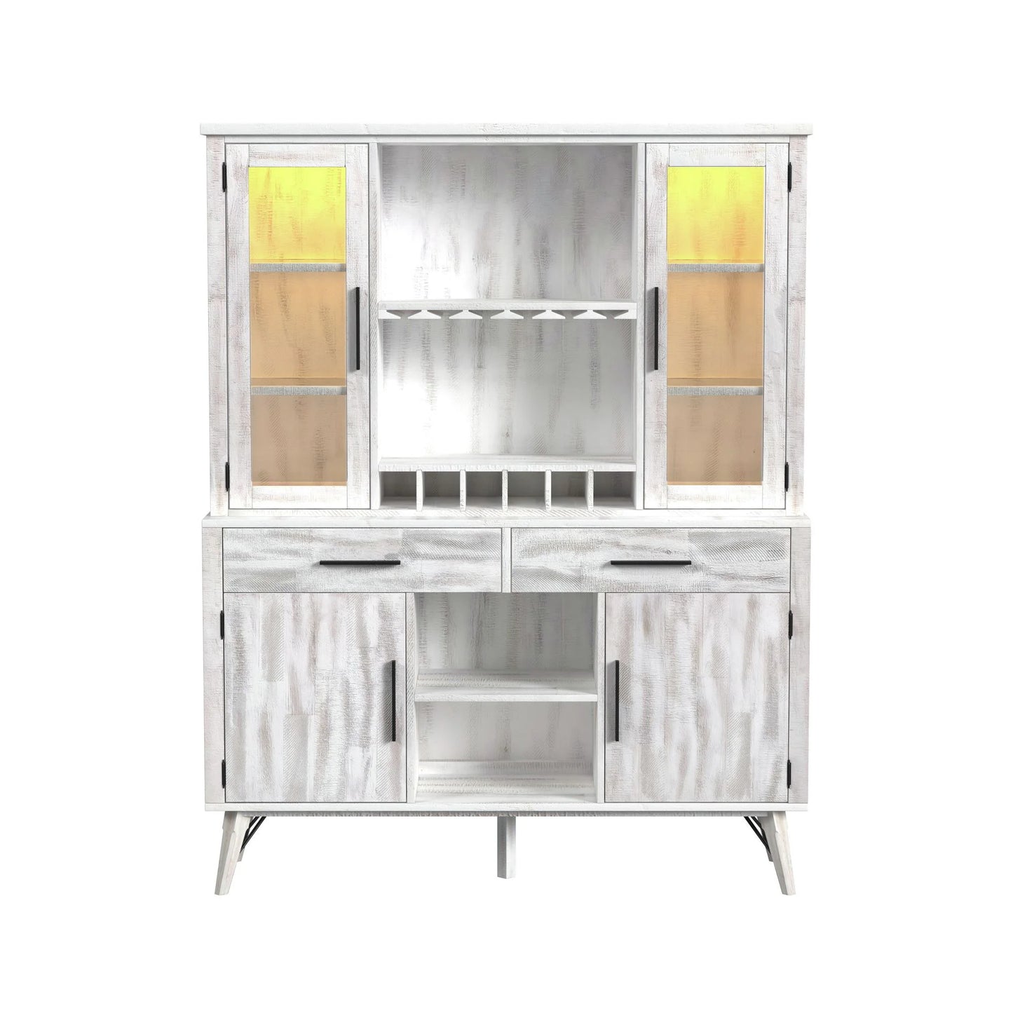Rogen Rustic - Buffet & Hutch With LED - Rustic White