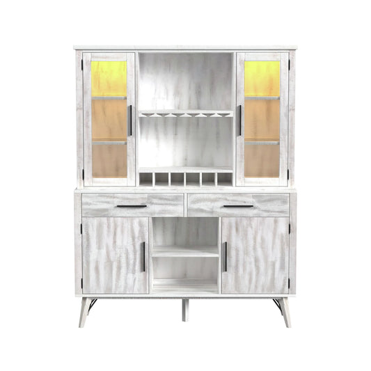 Rogen Rustic - Buffet & Hutch With LED - Rustic White