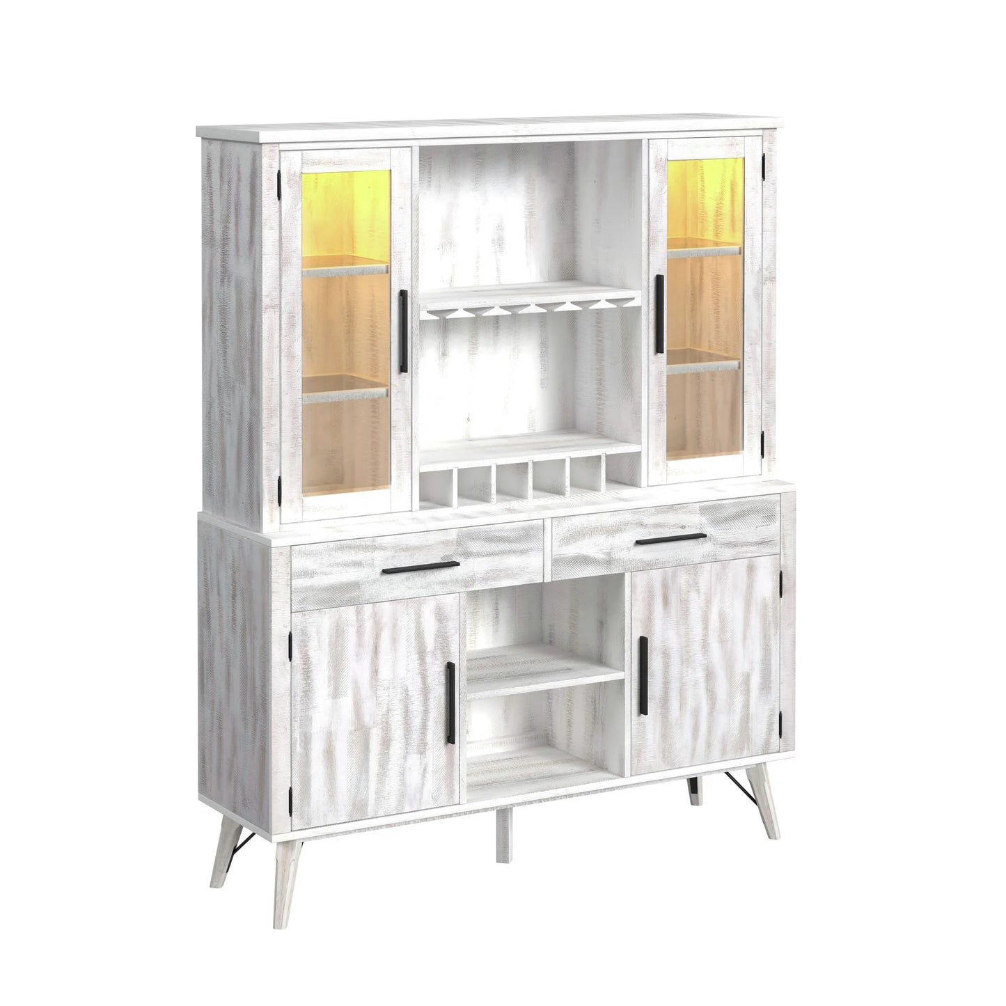 Rogen Rustic - Buffet & Hutch With LED - Rustic White