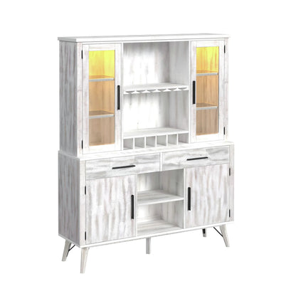 Rogen Rustic - Buffet & Hutch With LED - Rustic White
