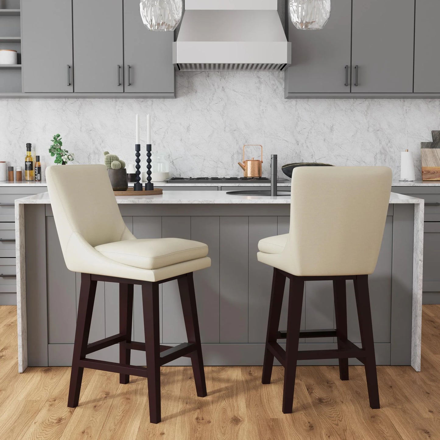 Villanova - PU Swivel Bar Stool - Espresso / Beige