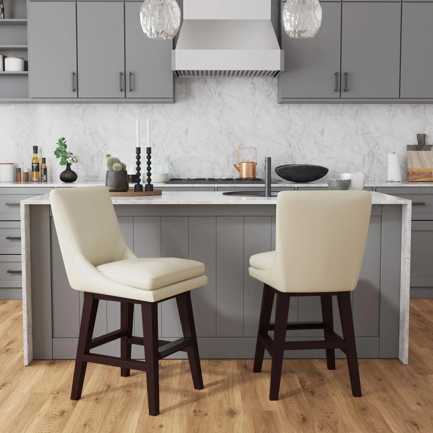 Villanova - Swivel PU Counter Stool - Espresso / Beige