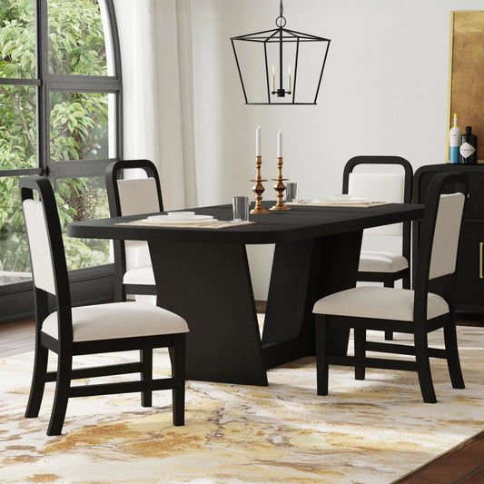 Ridgemont - 5 Piece Standard Height Dining Set (Table And Four White Fabric Chairs) - Black With Grain