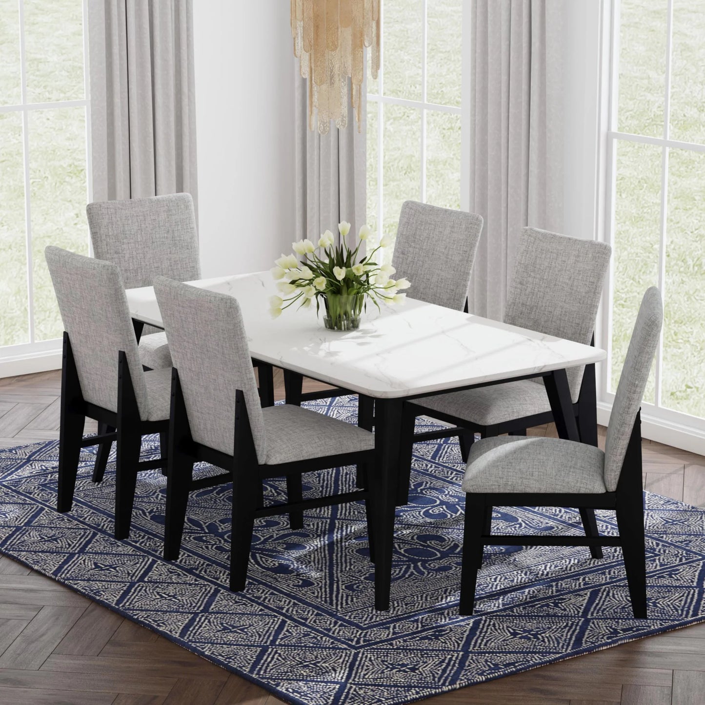 Marlene - 7 Piece Standard Height Dining Set (Table And Six Chairs) - White / Black