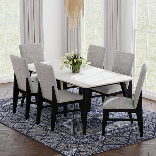 Marlene - 7 Piece Standard Height Dining Set (Table And Six Chairs) - White / Black