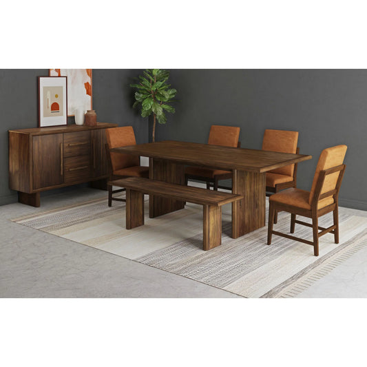 Brisbane - 6 Piece Standard Height Dining Set (Table, Four PU Chairs & Bench) - Brown