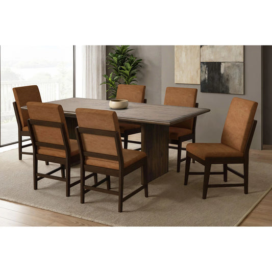 Brisbane - 7 Piece Standard Height Dining Set (Table And Six PU Chairs) - Brown