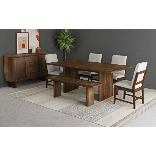 Brisbane - 6 Piece Standard Height Dining Set (Table, Four Fabric Chairs & Bench) - Brown
