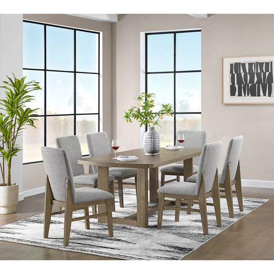 Portland - 7 Piece Standard Height Dining Set (Rectangular Table And Six Chairs) - Gray / Light Brown