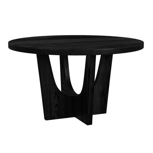 Oregon - Round Dining Table With Wood Top - Black