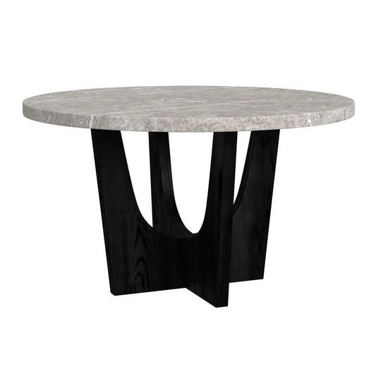 Oregon - Round Dining Table With Faux Marble Top - Black / Gray