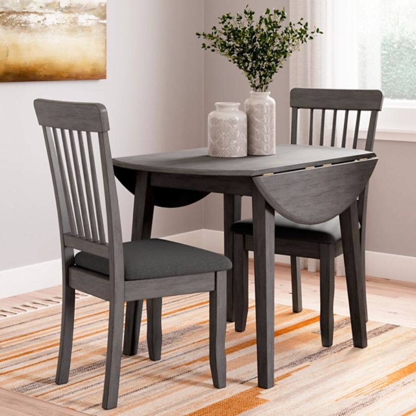 Shullden - Gray - 3 Pc. - Drop Leaf Table, 2 Side Chairs