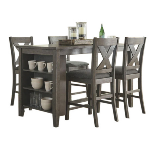 Caitbrook - Gray - 5 Pc. - Counter Table, 4 Upholstered Barstools