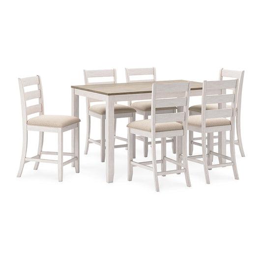 Skempton - White / Light Brown - Counter Height Dining Table And Bar Stools (Set of 7)