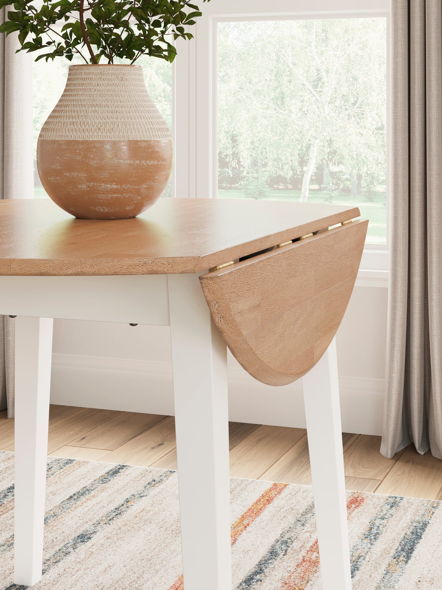 Gesthaven - Natural / White - 3 Pc. - Round Dining Room Drop Leaf Table, 2 Side Chairs