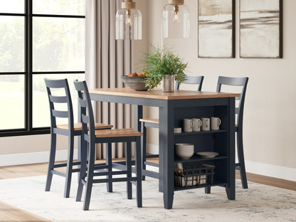 Gesthaven - Natural / Blue - 5 Pc. - Rectangular Dining Room Counter Table, 4 Barstools