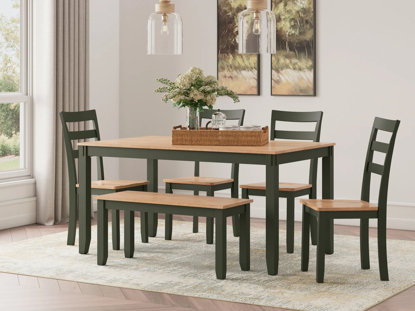 Gesthaven - Natural / Green - Dining Room Table Set (Set of 6)