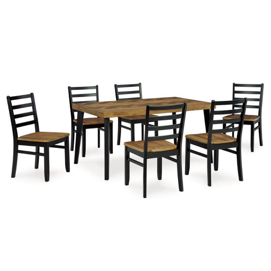 Blondon - Brown / Black - Rectangular Drm Table Set (Set of 7)