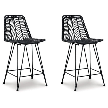 Angentree - Black - Upholstered Barstool (Set of 2)