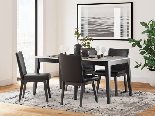 Jettaya - Black / White - 5 Pc. - Rectangular Dining Room Table, 4 Upholstered Side Chairs