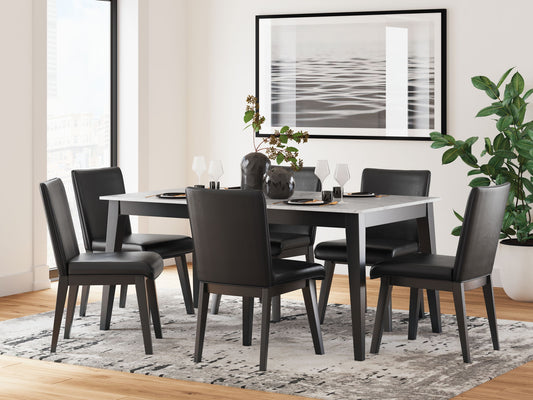 Jettaya - Black / White - 7 Pc. - Rectangular Dining Room Table, 6 Upholstered Side Chairs