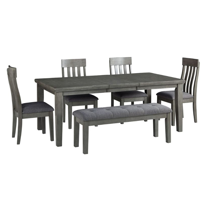 Hallanden - Black / Gray - 6 Pc. - Extension Table, 4 Side Chairs, Bench