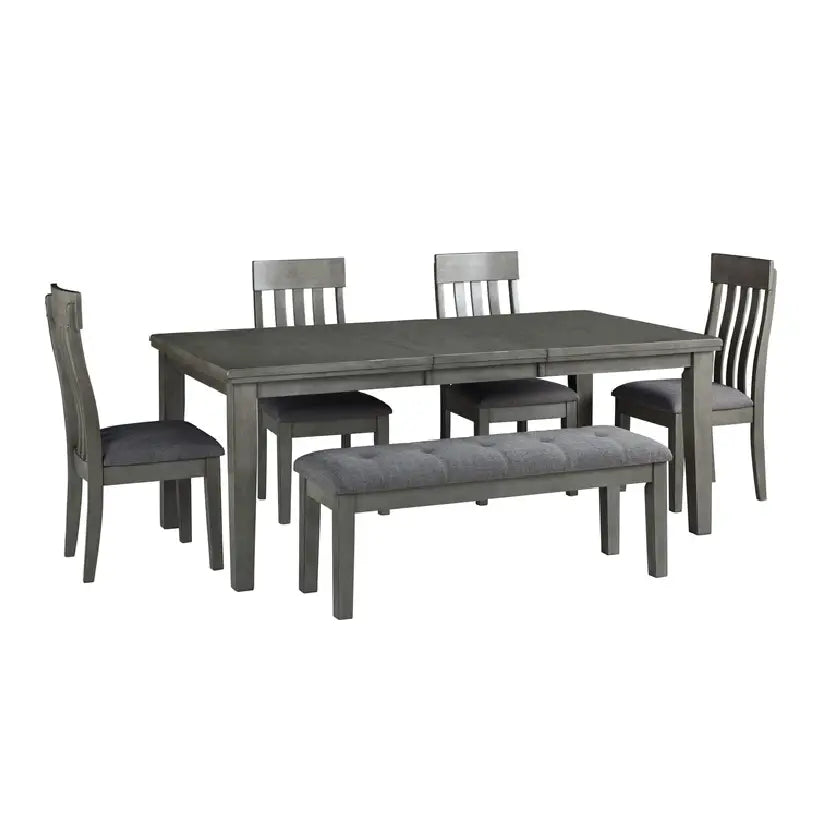 Hallanden - Black / Gray - 7 Pc. - Extension Table, 4 Side Chairs, Bench, Server