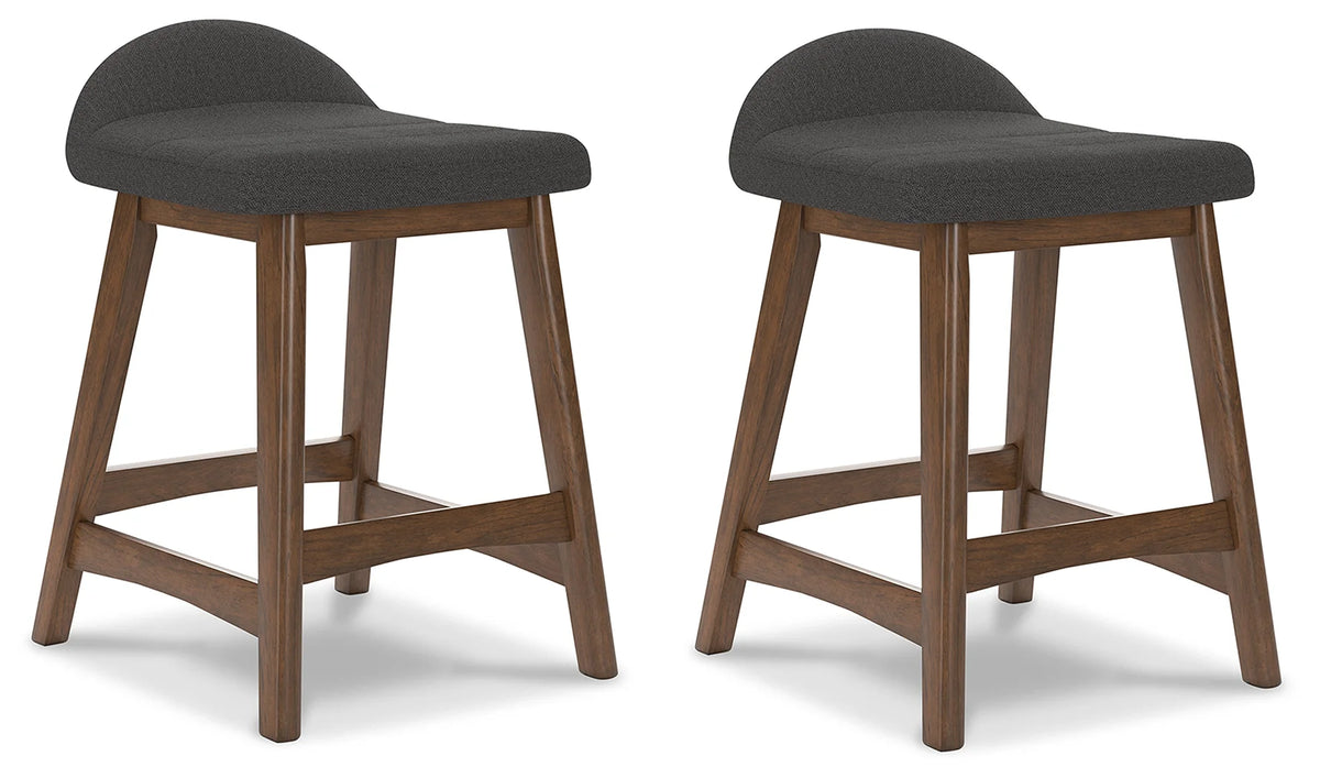 Lyncott - Charcoal / Brown - Upholstered Barstool (Set of 2)