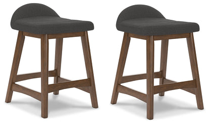 Lyncott - Charcoal / Brown - Upholstered Barstool (Set of 2)