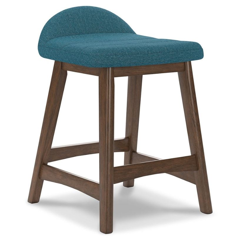 Lyncott - Blue / Brown - Upholstered Barstool (Set of 2)