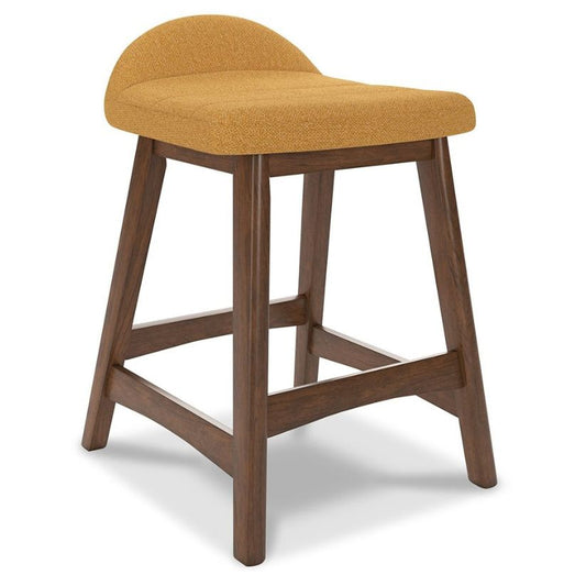 Lyncott - Mustard / Brown - Upholstered Barstool (Set of 2)