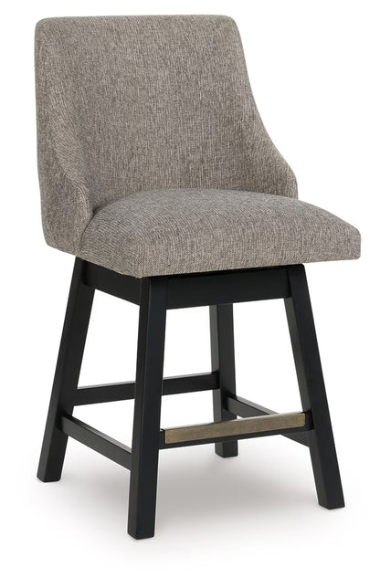 Neymorton - Dark Grayish Brown - Upholstered Swivel Barstool (Set of 2)