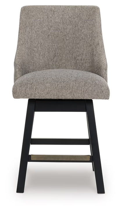 Neymorton - Dark Grayish Brown - Upholstered Swivel Barstool (Set of 2)