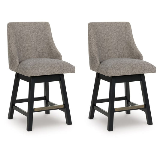 Neymorton - Dark Grayish Brown - Upholstered Swivel Barstool (Set of 2)