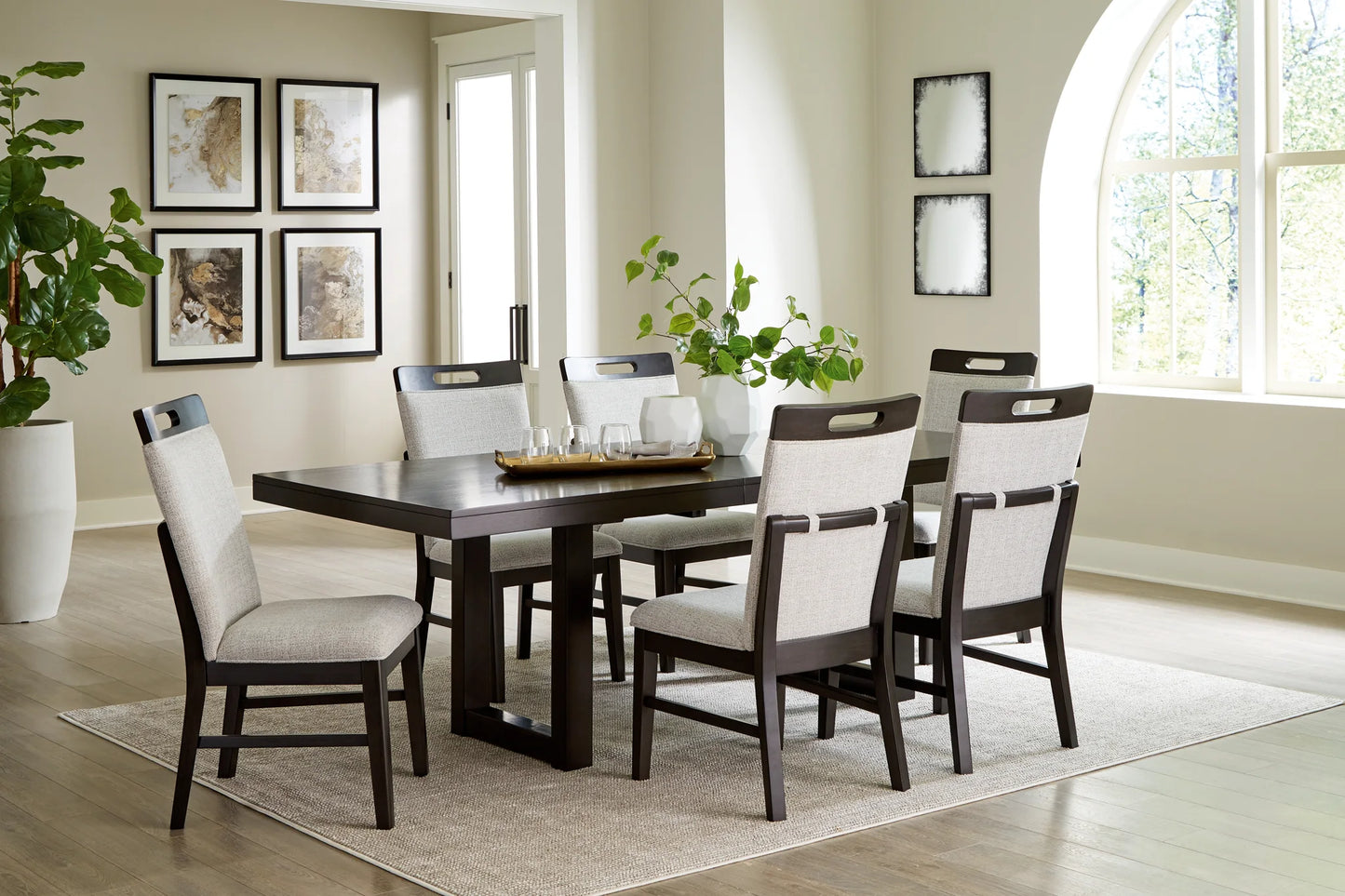 Neymorton - Dark Grayish Brown - 7 Pc. - Rectangular Extension Table, 6 Side Chairs