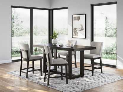 Neymorton - Dark Grayish Brown - 5 Pc. - Rectangular Dining Room Counter Table, 4 Barstools