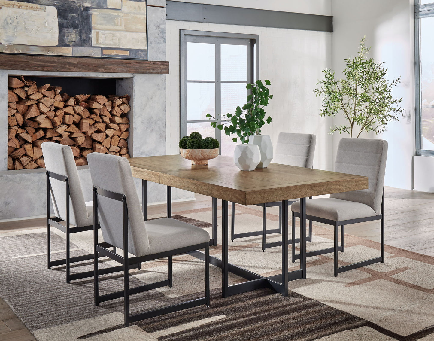 Tomtyn - Light Brown - 5 Pc. - Rectangular Dining Extension Table, 4 Side Chairs